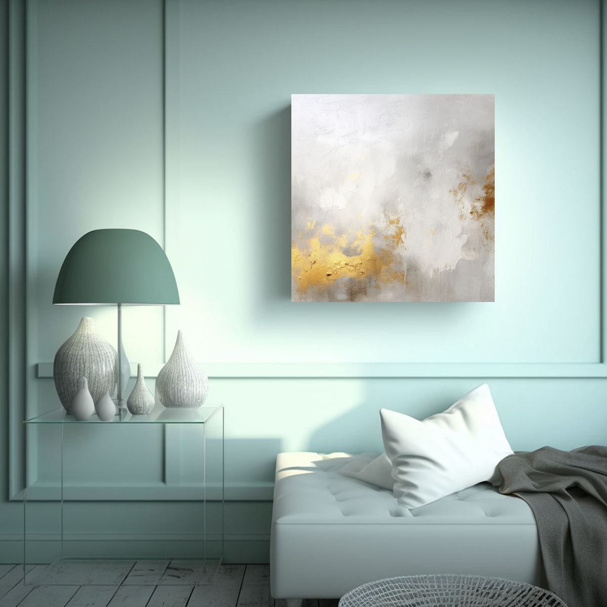 GENERICO - Cuadro Moderno Blanco Y Dorado Para Cuarto 50x50 Cm