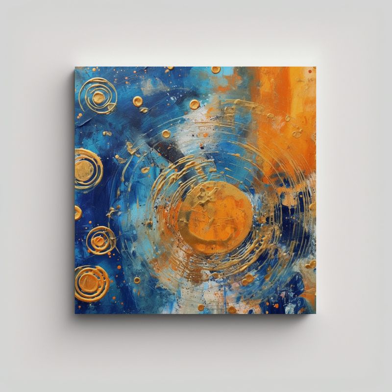 GENERICO - Cuadro Abstracto Boho Poder MIX En Tonos Azul Y 60x60 Cm
