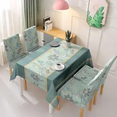 GENERICO - MANTEL ANTIMANCHA CON 6 FUNDA SILLA DISEÑO VERDE MENTA TF