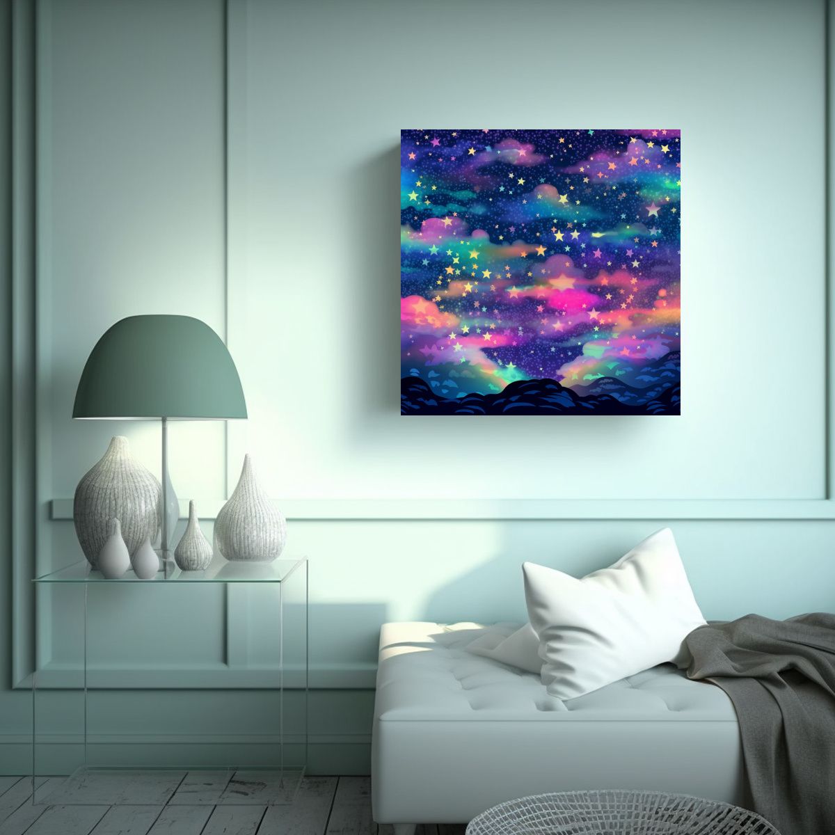 GENERICO - Pintura Decorativa Con Fondo De Estrellas 80x80 Cm