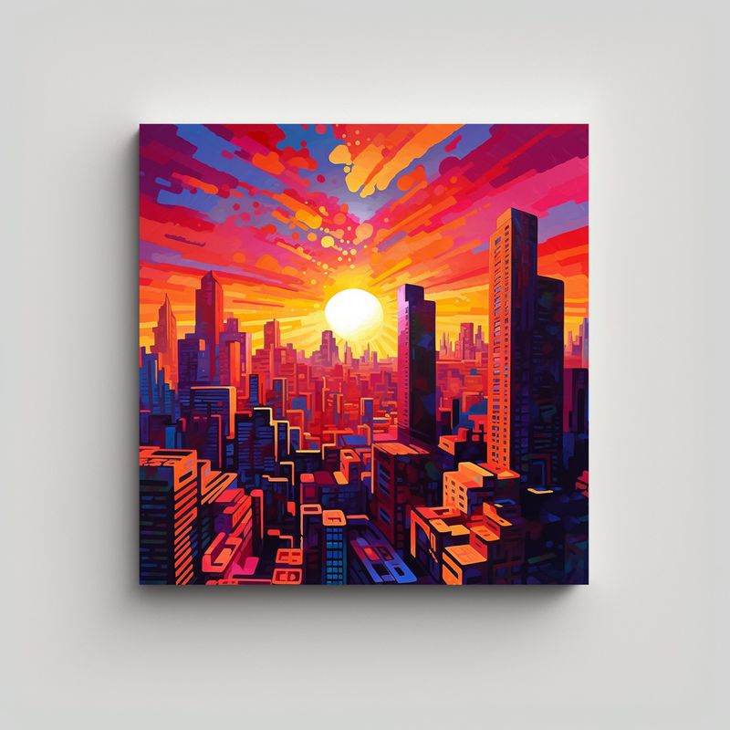 GENERICO - Cuadro Baño Silueta Ciudad En Atardecer Vibrante 80x80 Cm