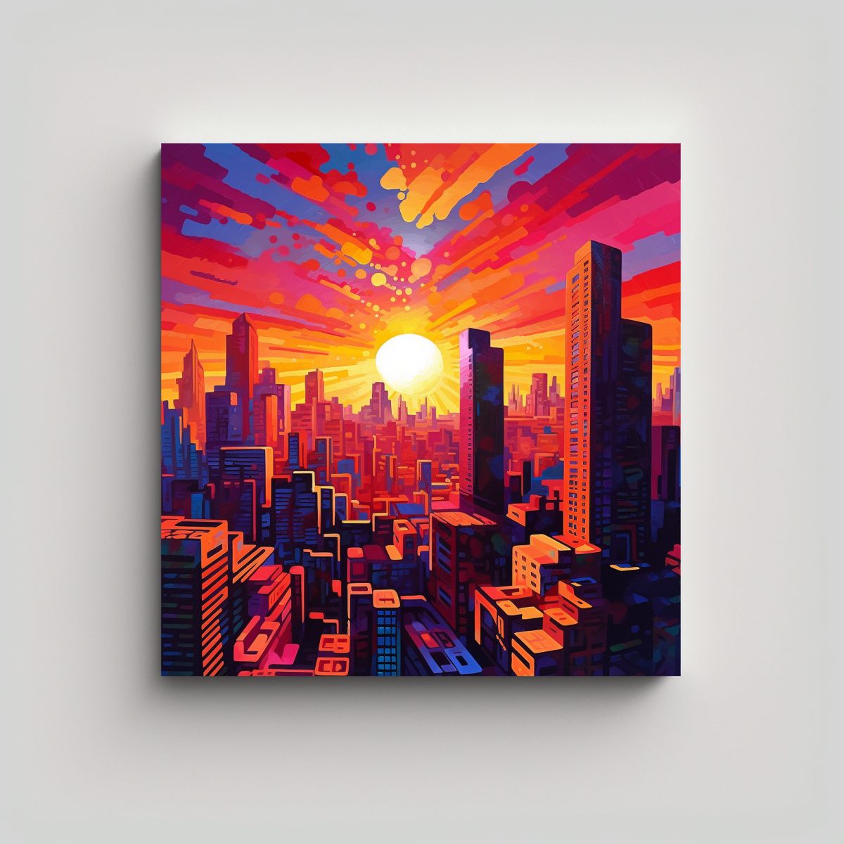 GENERICO - Cuadro Baño Silueta Ciudad En Atardecer Vibrante 50x50 Cm