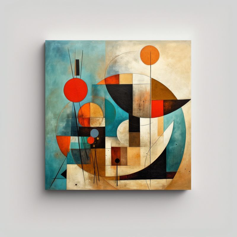 GENERICO - Pintura Abstracta De Mediados De Siglo En Lienzo 80x80 Cm