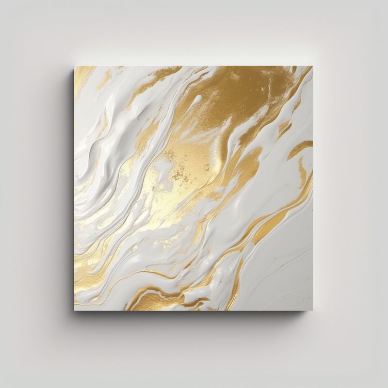 GENERICO - Cuadro De Textura Blanco Y Dorado Para 50x50 Cm