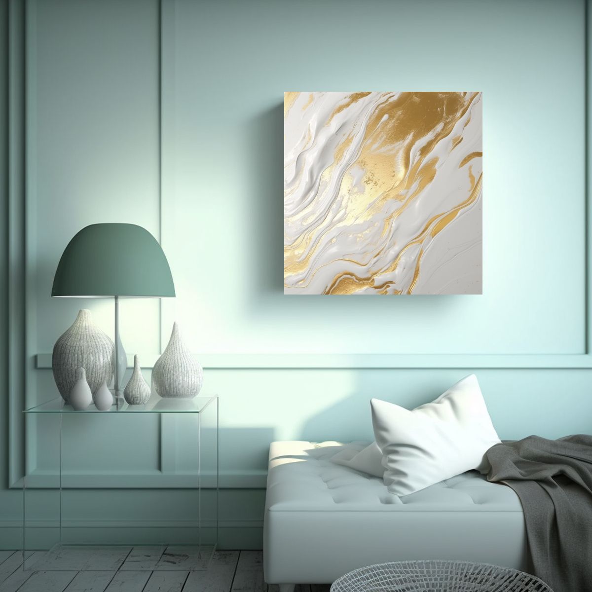 GENERICO - Cuadro De Textura Blanco Y Dorado Para 50x50 Cm