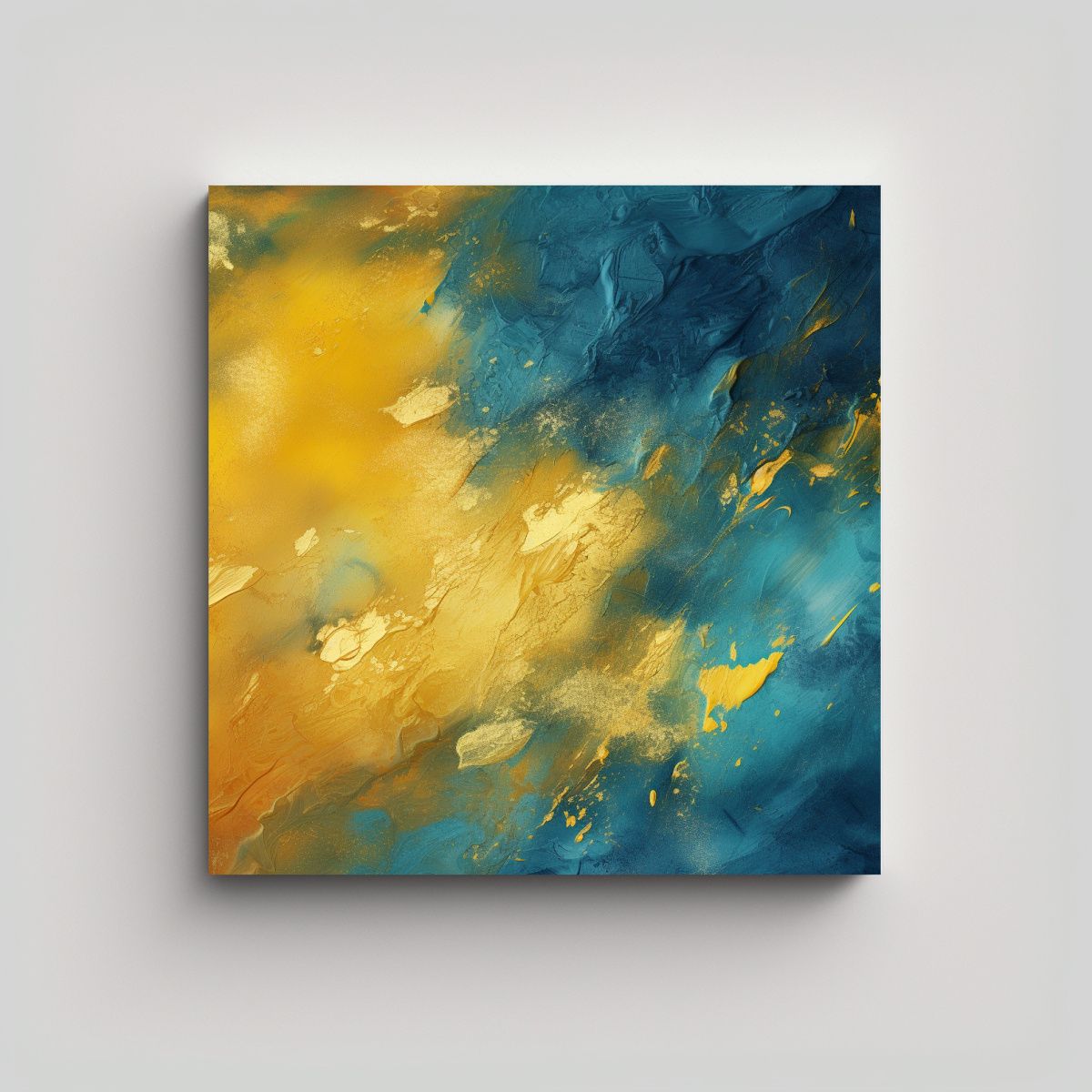 GENERICO - Cuadro Exposición Abstracto Fondo Azul Y Dorado 50x50 Cm