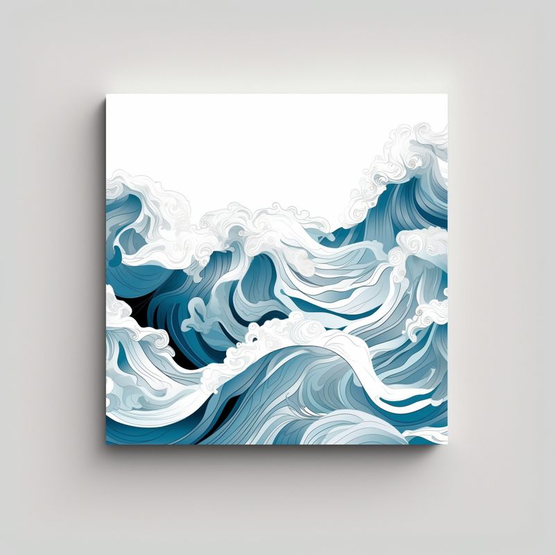 GENERICO - Cuadro Abstracto Del Mar Con Olas En Fondo Blanco. 90x90 Cm