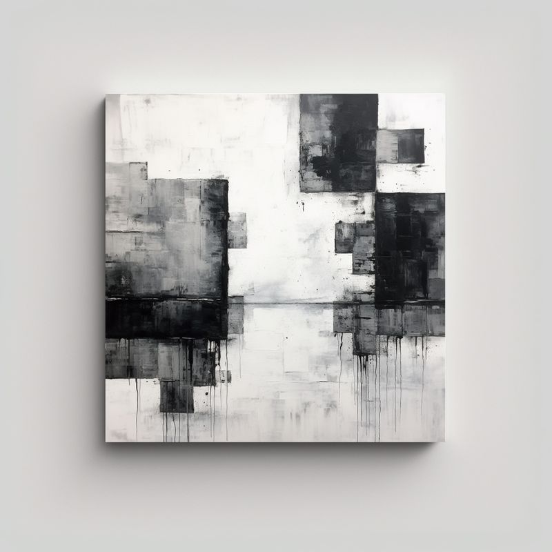 GENERICO - Lienzo Abstracto En Blanco Y Negro Composición 90x90 Cm