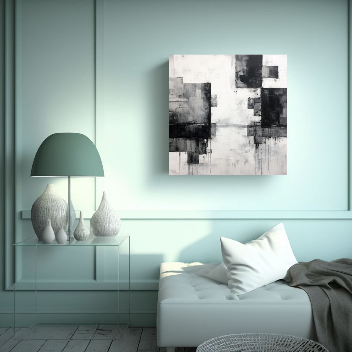 GENERICO - Lienzo Abstracto En Blanco Y Negro Composición 60x60 Cm