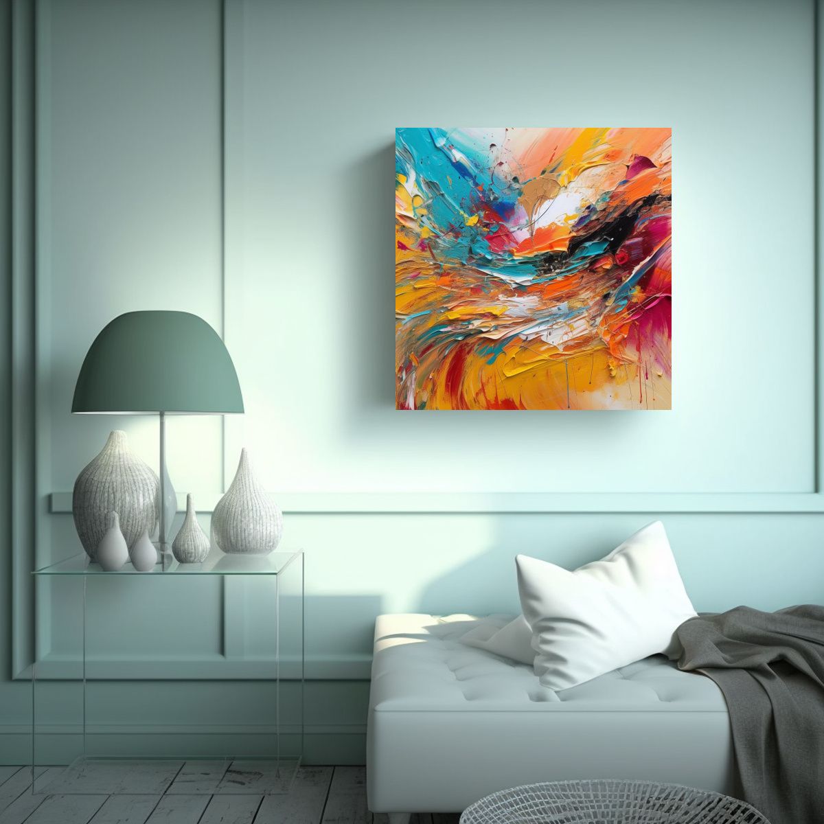 GENERICO - Pintura En Bastidor Cuadrado Adorno Con Formas Y 60x60 Cm