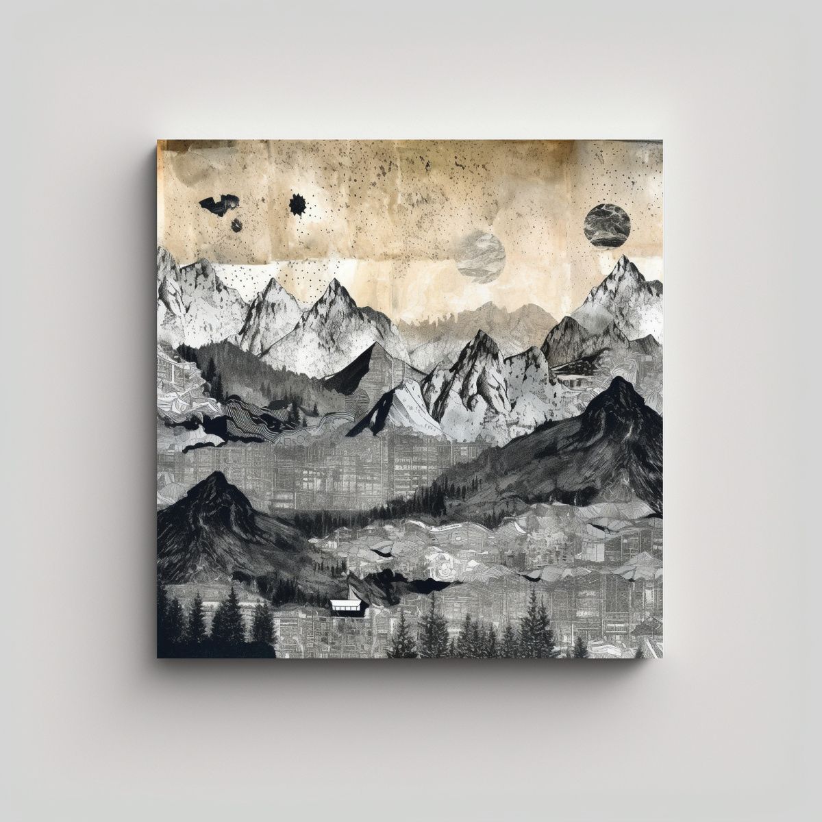 GENERICO - Cuadro Cuadrado Comedor Con Sello De Montañas 70x70 Cm