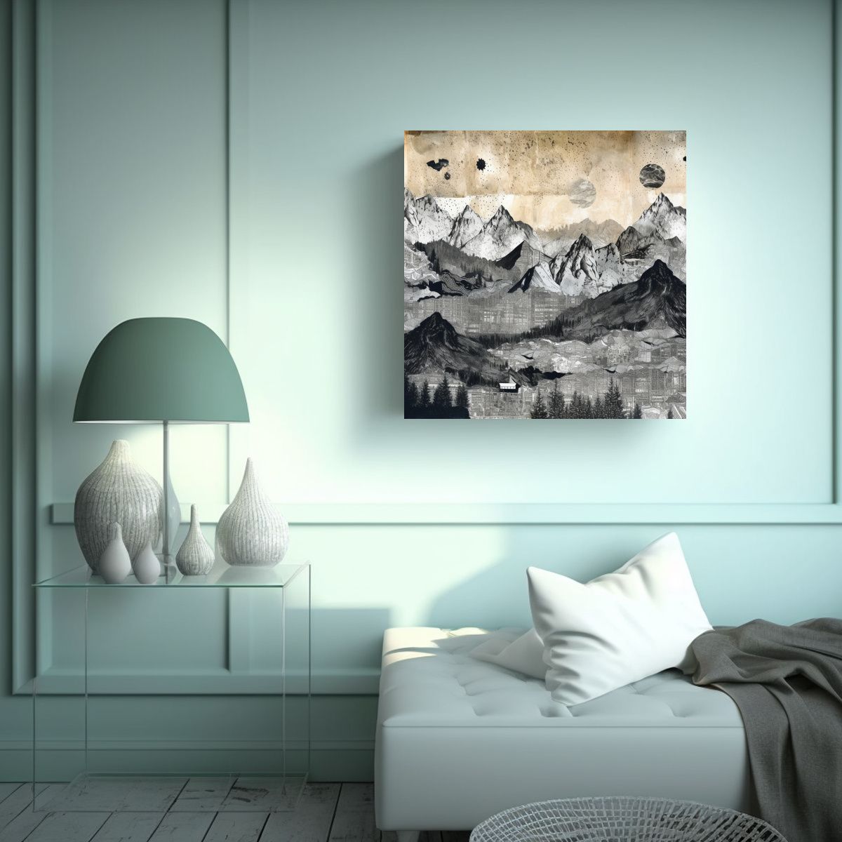 GENERICO - Cuadro Cuadrado Comedor Con Sello De Montañas 70x70 Cm