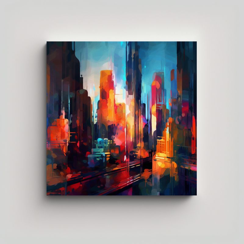 GENERICO - Cuadro Abstracto De Skyline Incorporando Detalles 80x80 Cm