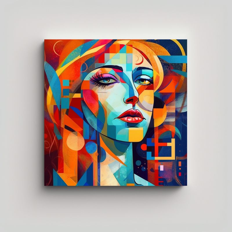 GENERICO - Pintura Mural Abstracta Inspirada En El Cubismo, 60x60 Cm