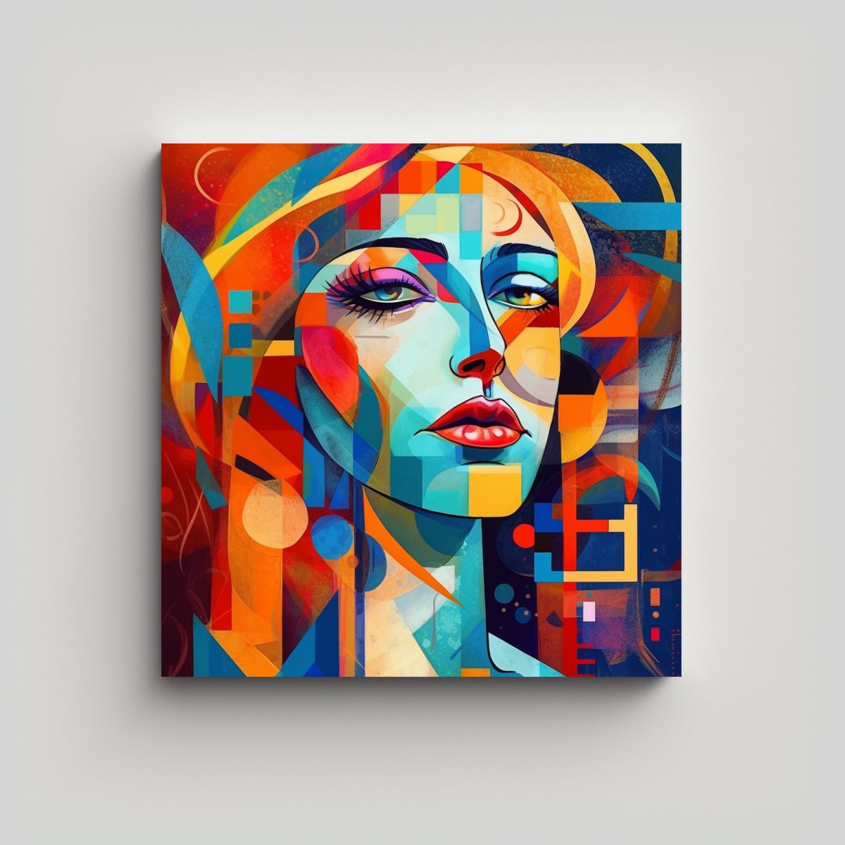 GENERICO - Pintura Mural Abstracta Inspirada En El Cubismo, 50x50 Cm