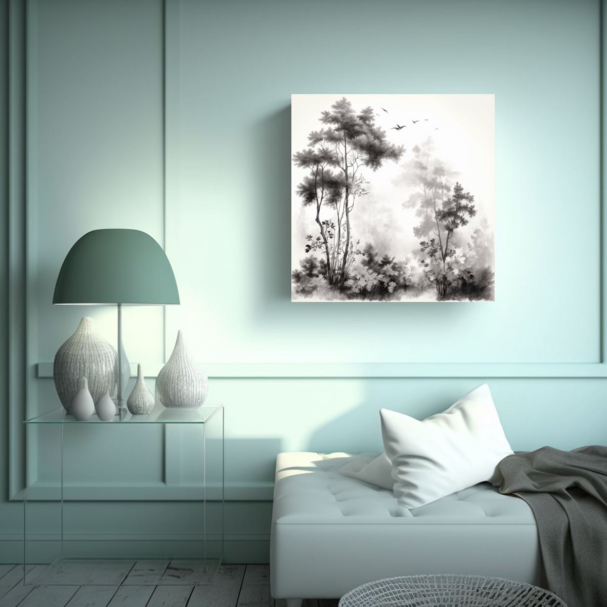GENERICO - Cuadros De Plantas En Estilo Acuarela En Blanco Y 70x70 Cm