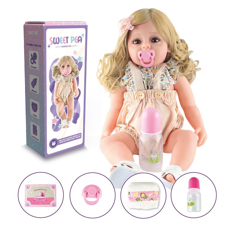 SWEET PEA - Bebé Reborn Candy Muñeca Sweet Pea Realista Silicona 55 Cm