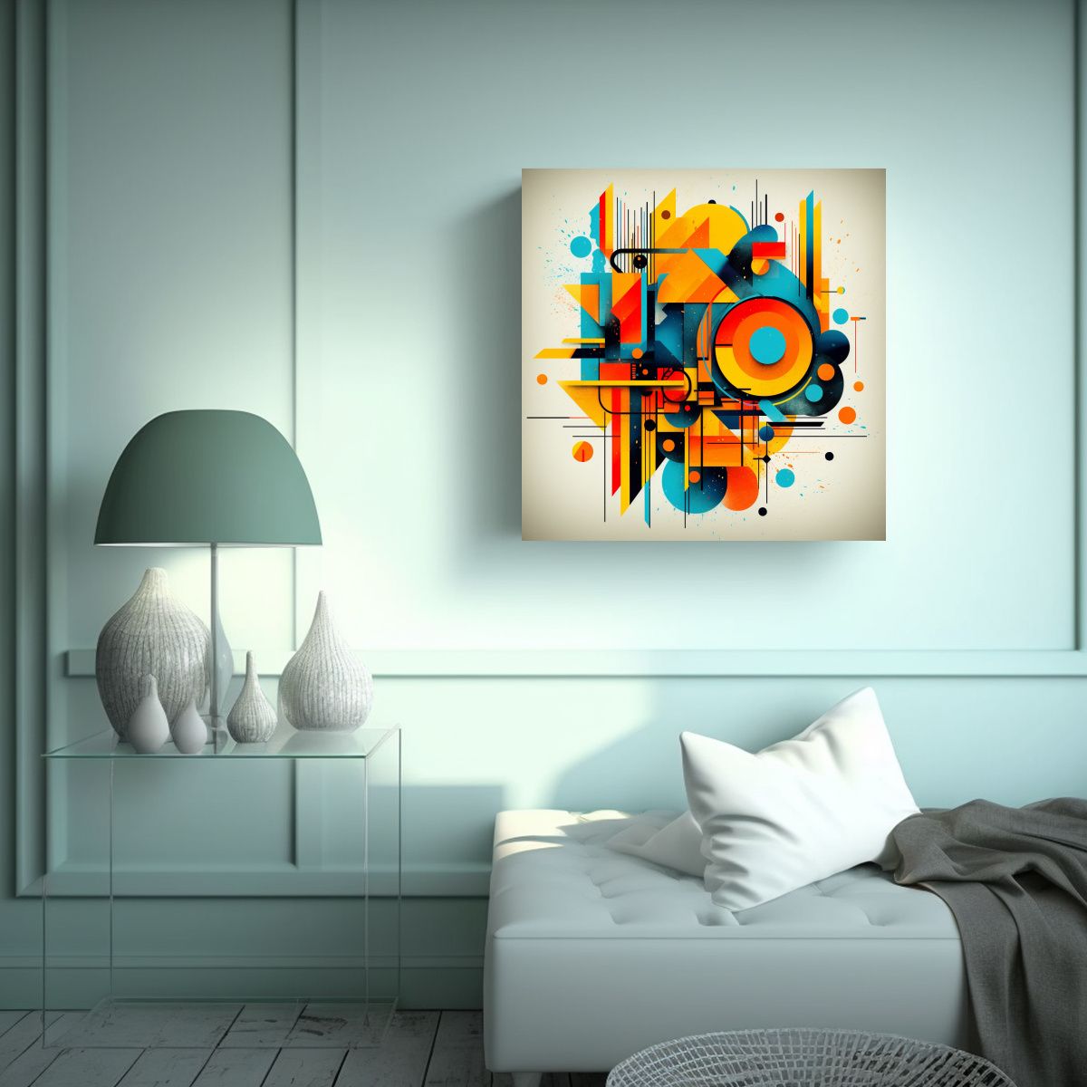 GENERICO - Cuadro Abstracto Geométrico Surrealista: Diseño 70x70 Cm