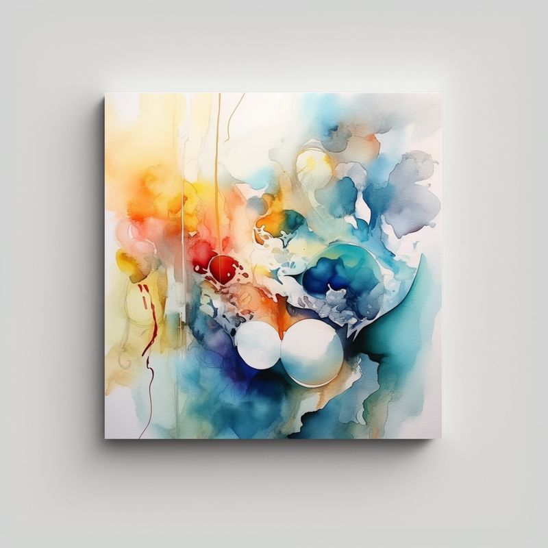 GENERICO - Pintura Acuarela Abstracta Moderna En Bastidor, 60x60 Cm
