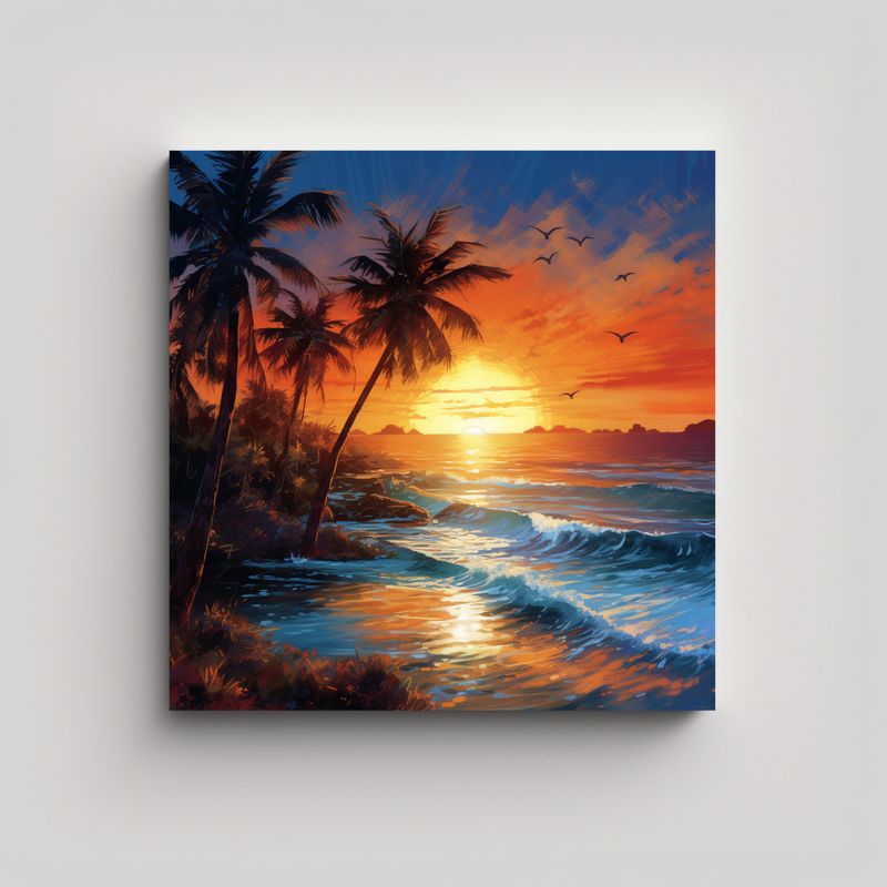 GENERICO - Paisaje Verano Palmeras Mar Marítimo Cuadro 70x70 Cm