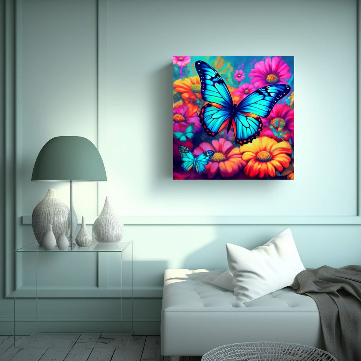 GENERICO - Cuadro Vintage Urbano Con Mariposa Colorida Y Dos 50x50 Cm