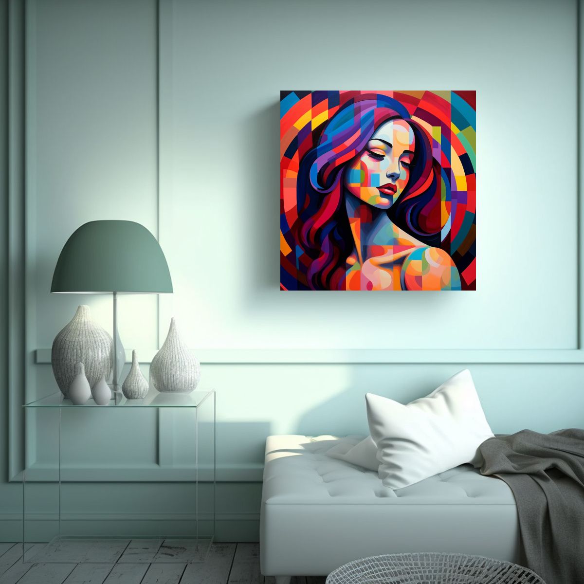 GENERICO - Cuadro Pop Art De Mujer Con Pelo Largo Y Liso, Un 50x50 Cm