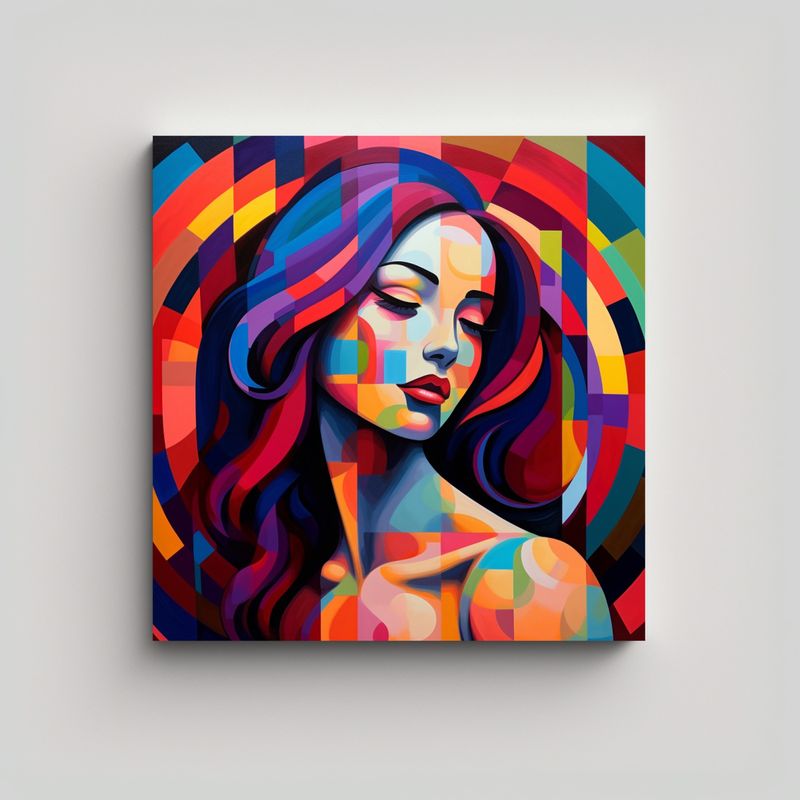 GENERICO - Cuadro Pop Art De Mujer Con Pelo Largo Y Liso, Un 70x70 Cm