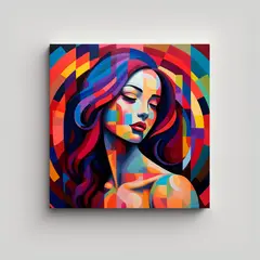 GENERICO - Cuadro Pop Art De Mujer Con Pelo Largo Y Liso, Un 70x70 Cm