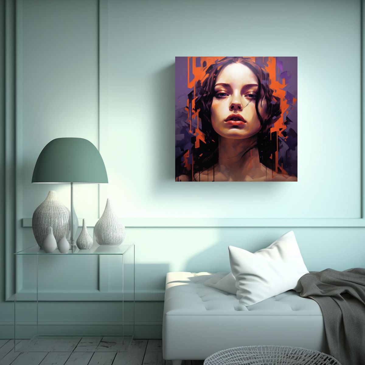 GENERICO - Pintura Artística De Mujer Con La Cabeza Girada 80x80 Cm