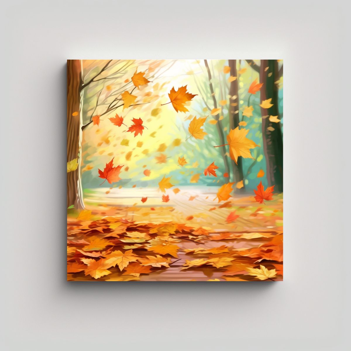 GENERICO - Cuadro Decorativo De Hojas Cayendo En Tonos 90x90 Cm