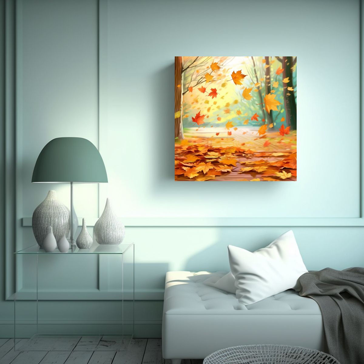 GENERICO - Cuadro Decorativo De Hojas Cayendo En Tonos 90x90 Cm