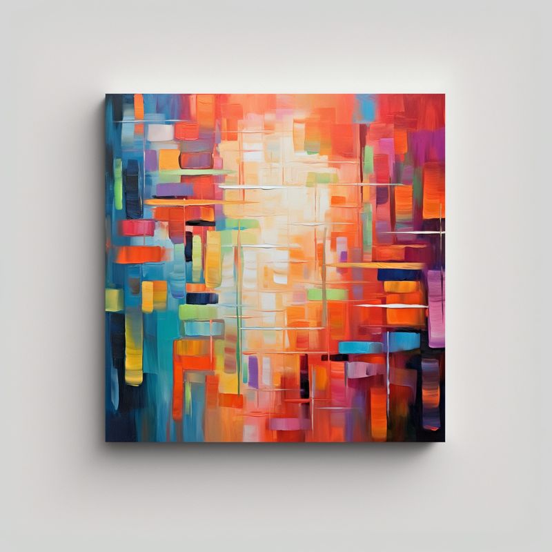 GENERICO - Pintura Al óleo Abstracta En Bastidor Líneas 70x70 Cm