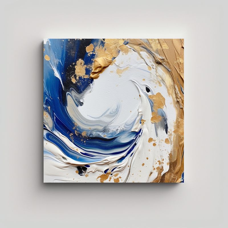 GENERICO - Cuadro Tela Sublimada Abstracto Blanco Y Dorado 80x80 Cm
