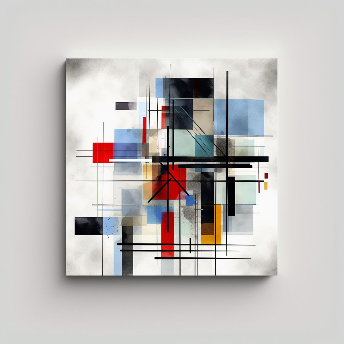 GENERICO - Cuadro Acuarela Abstracto Estilo Bauhaus Con 90x90 Cm