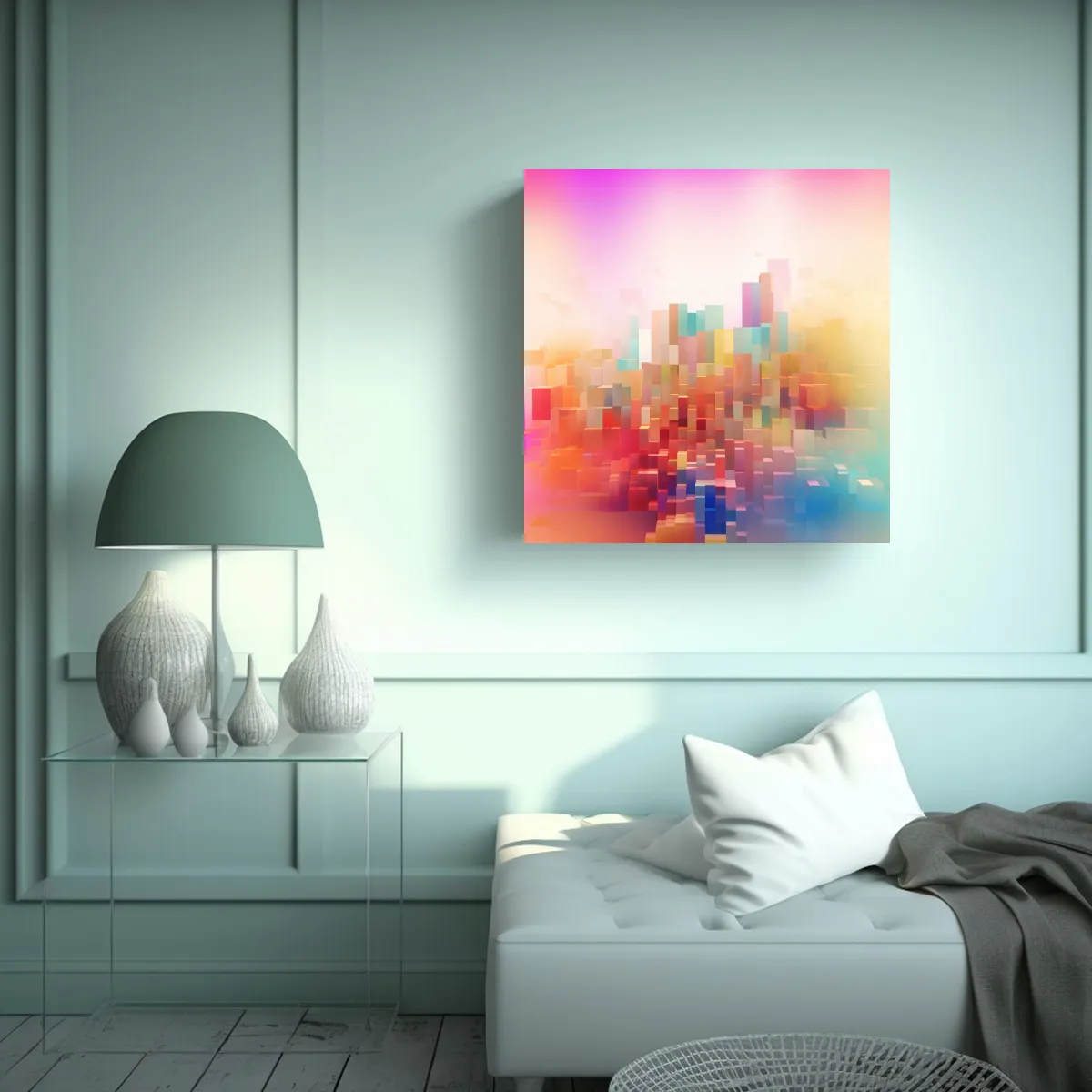 GENERICO - Cuadro De Tela Temática Luminosa Con Sutiles 80x80 Cm