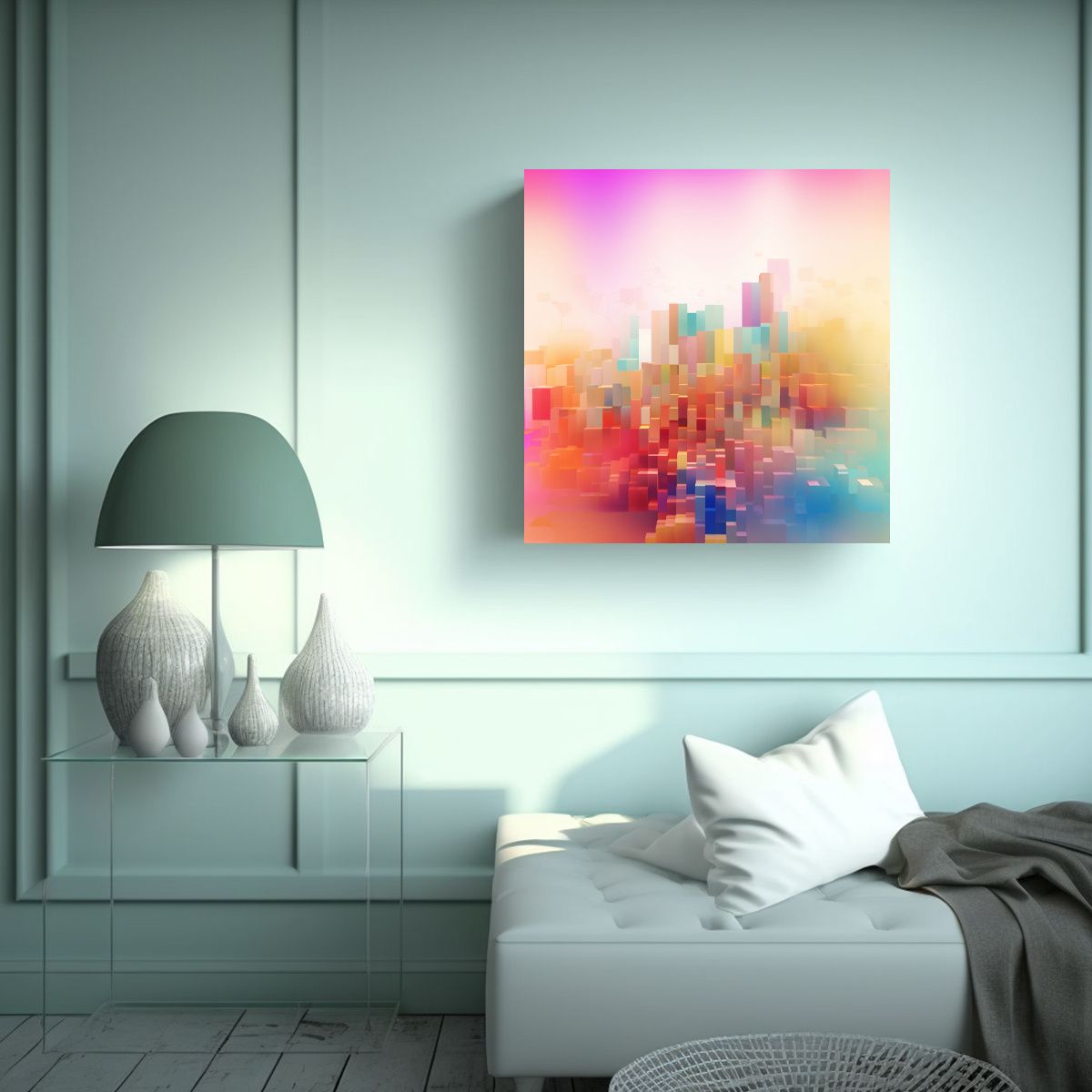 GENERICO - Cuadro De Tela Temática Luminosa Con Sutiles 70x70 Cm