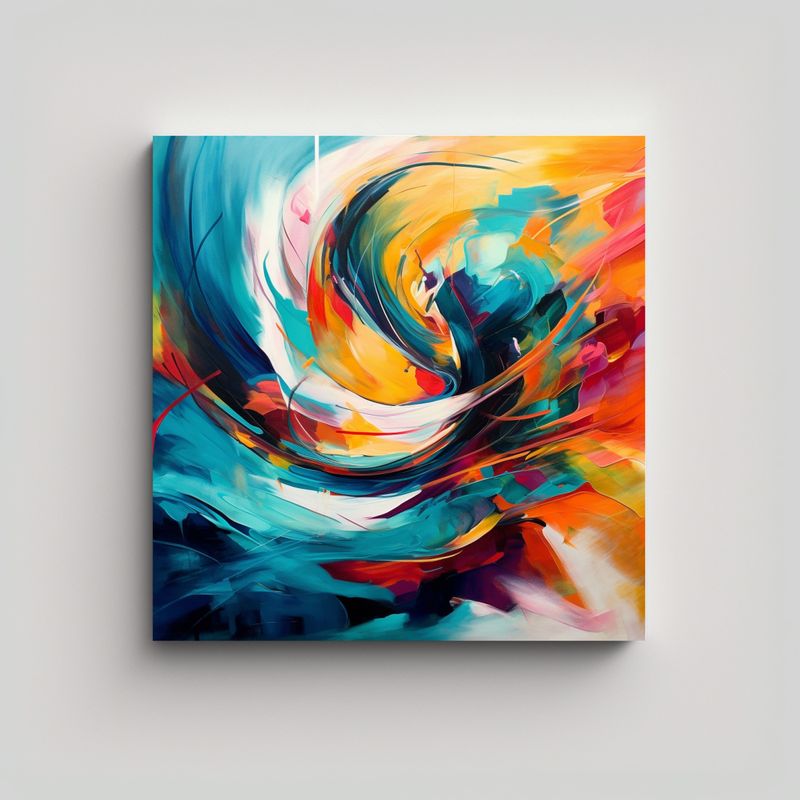 GENERICO - Pintura Abstracta Con Colores Audaces Y Formas 50x50 Cm
