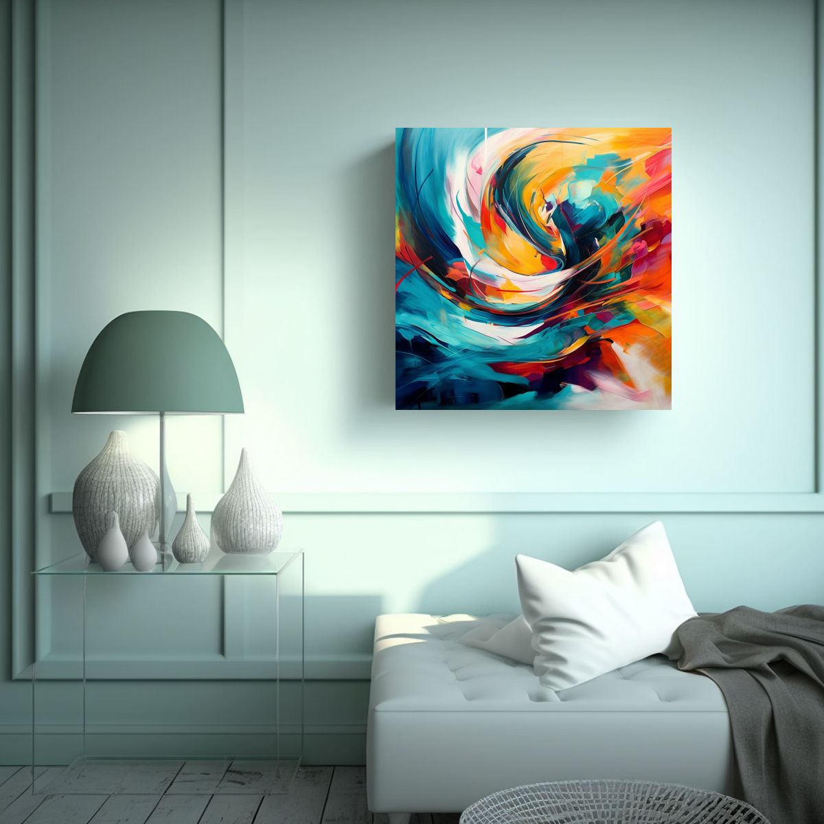 GENERICO - Pintura Abstracta Con Colores Audaces Y Formas 50x50 Cm