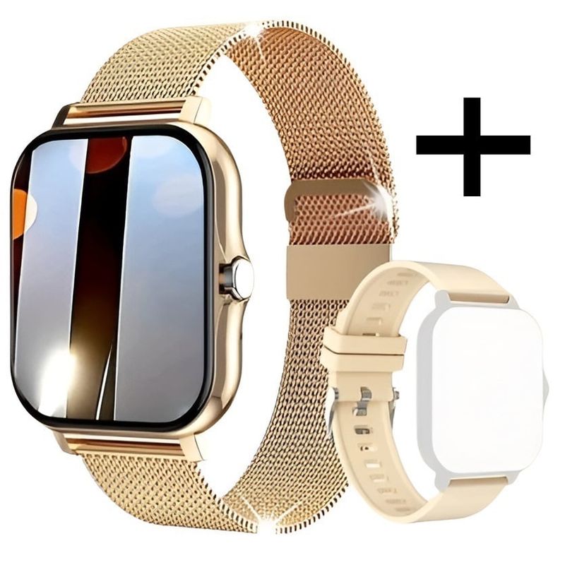 GENERICO - Smartwatch Reloj Inteligente Gold 15 Funciones 2 Correas