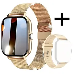 GENERICO - Smartwatch Reloj Inteligente Gold 15 Funciones 2 Correas