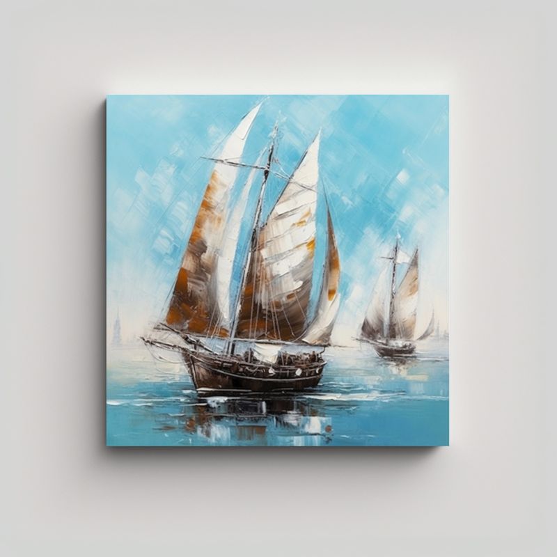 GENERICO - Cuadro De Veleros En El Agua Estilo C Pintura 90x90 Cm