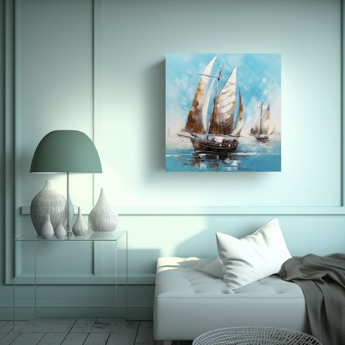 GENERICO - Cuadro De Veleros En El Agua Estilo C Pintura 60x60 Cm