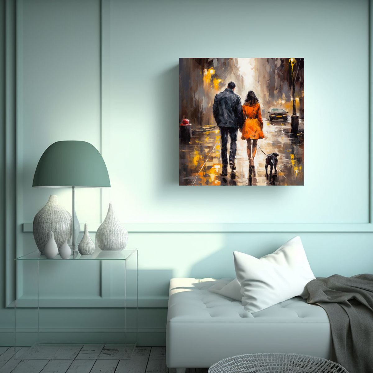 GENERICO - Cuadro Creativo Para Oficina Pareja Paseando Con 80x80 Cm.