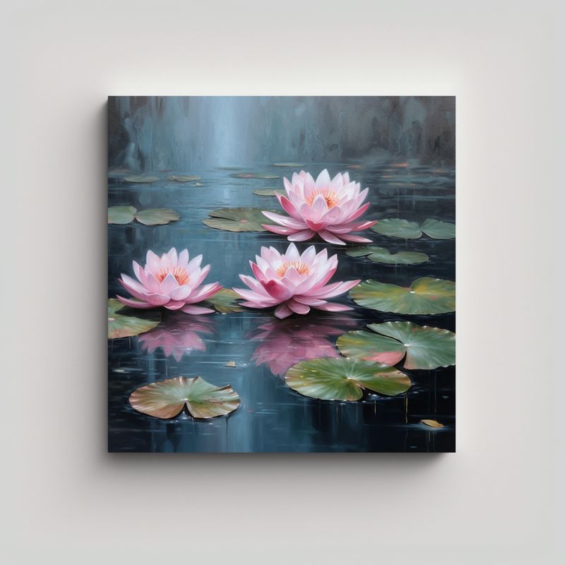 GENERICO - Pintura Al óleo De Loto Rosa Y Agua Brillante En 60x60 Cm