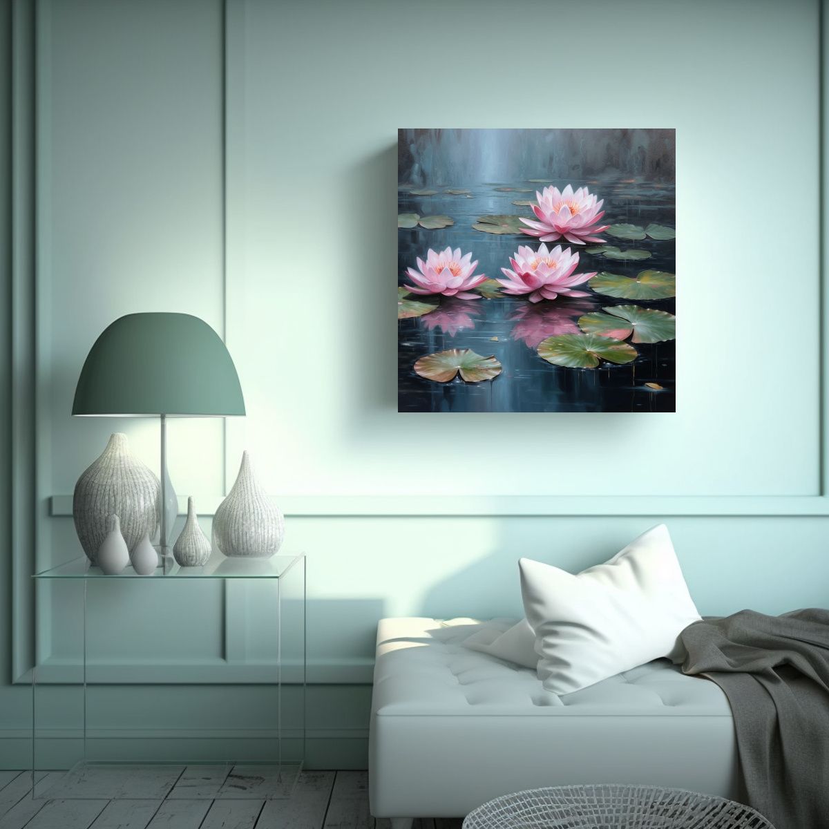 GENERICO - Pintura Al óleo De Loto Rosa Y Agua Brillante En 60x60 Cm