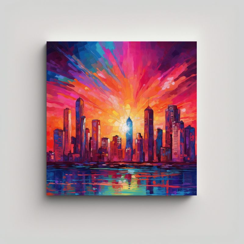 GENERICO - Paisaje Urbano Al Atardecer Con Estilo Acrílico 90x90 Cm