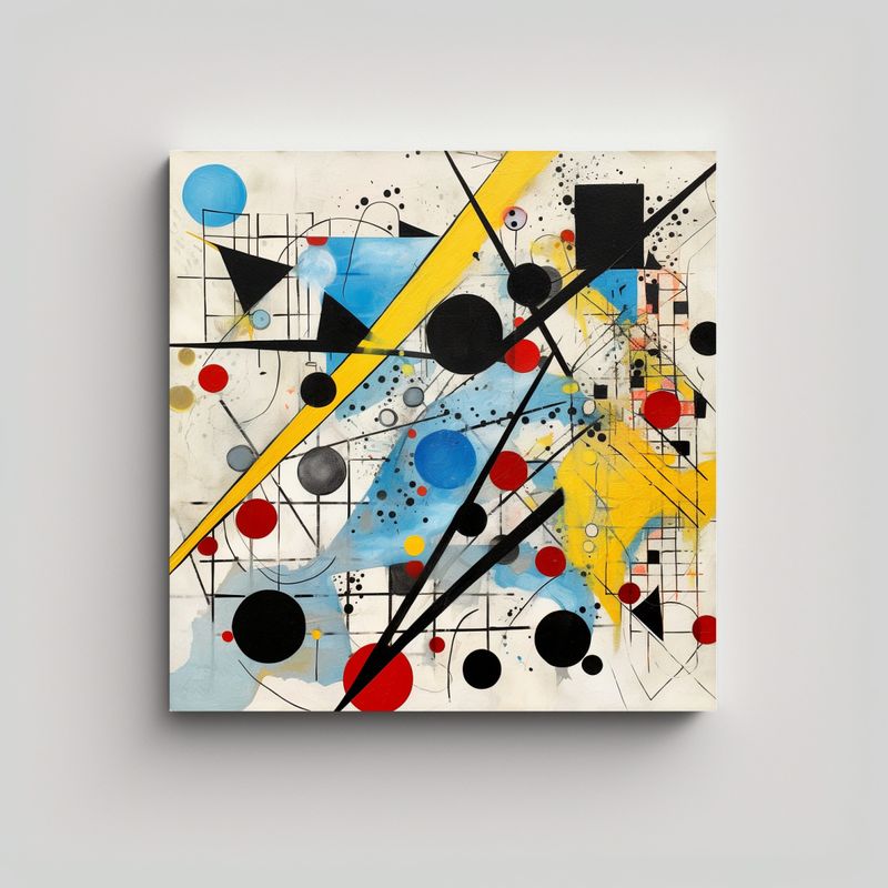 GENERICO - Cuadro Estrellados Abstracto Con Líneas Negras 60x60 Cm