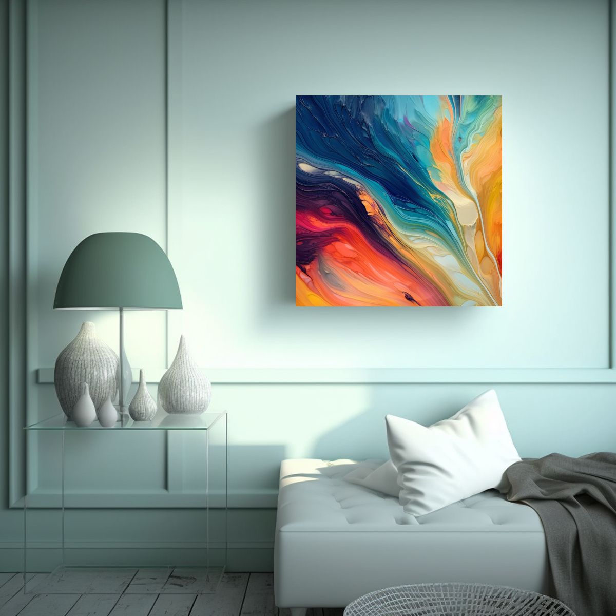 GENERICO - Cuadro Movimiento Abstracto De Colores Fluyentes 70x70 Cm