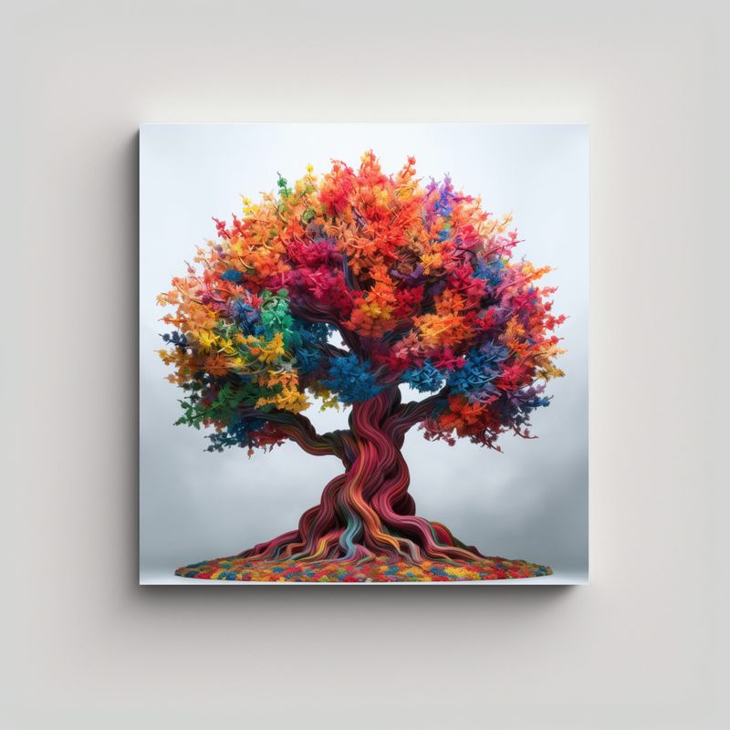 GENERICO - Lienzo De Tela Alta Calidad Con Árbol Arcoíris 90x90 Cm