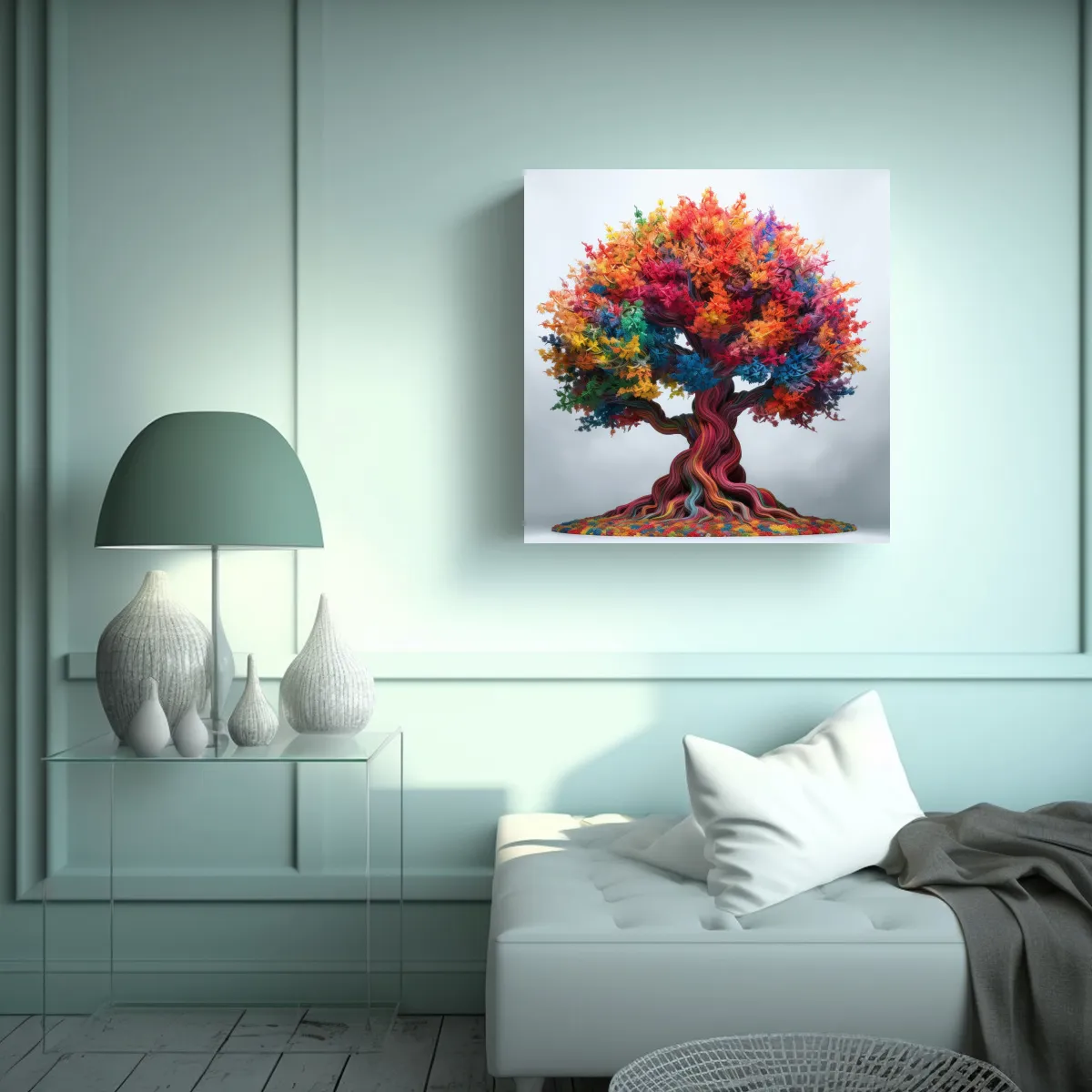 GENERICO - Lienzo De Tela Alta Calidad Con Árbol Arcoíris 50x50 Cm